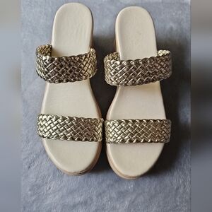 Braided gold wedge womens size 7